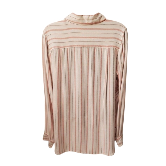 White House Black Market LS Pink White Striped Button Down Rayon Shirt Size 12 - Picture 3 of 9